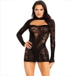 LEG AVENUE MINI DRESS WITH LACE LONG SLEEVE BLACK