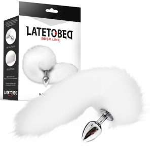 Metal Butt Plug with Foxy Tail Velvet Touch 40 cm White | LATETOBED BDSM LINE