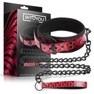 Adjustable Collar With Leash Diamond Vegan Leather | DIAMOND LINE