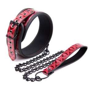 Adjustable Collar With Leash Diamond Vegan Leather | DIAMOND LINE - Image 3